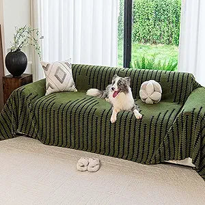 Couch Covers for 3 Cushion Couch Sofa, Pet Friendly Sofa Covers Washable, Heavy Duty Scratch Resistant Furniture Cover for Dogs Fits 3 Seat, 71" x 134", Green