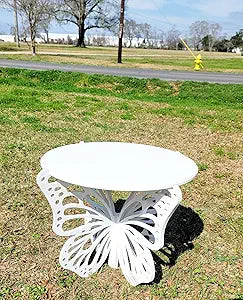 Decorative Butterfly Wood Side End Accent Table, White, Round Top with Cutout Base