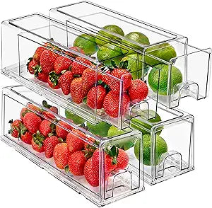 Sorbus Small Clear Acrylic Storage Drawers (4 Pack) - Stackable Plastic Organizer Bins for Fridge, Freezer, Pantry, and Bathroom