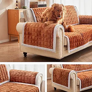 Couch Cover for Dogs Washable,Anti-Slip Back Cat Mat Pet Pad Blanket for Furniture Protector,Fuzzy Pet Sofa Cover for 3 Cushion Couch Sofa Pets Friendly (Curry, 2pc/28"x28"-Arm/Backrest Cover)