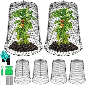 6 Packs 13.4"x12" Garden Cloches for Plants, Plant Protectors from Animals,Plant Cages for Outdoor Plants,Plant Covers from Animals,Chicken Wire Cloche with Stakes+Labels+Gloves for Protect Plants