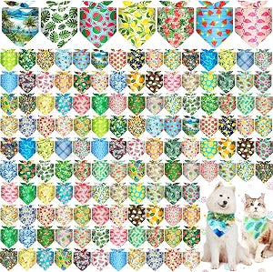 200 Pcs Dog Bandana Bulk Spring Summer Hawaii Pet Party Bandana Scarf Adjustable Puppy Kerchief Triangle Bibs Holiday Grooming Supplies for Small Medium Dogs Cat Costume Accessory Outfit(Fruit)