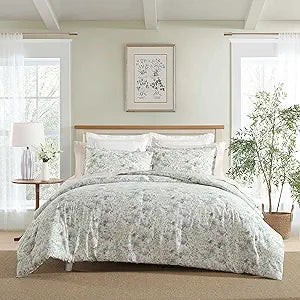 Laura Ashley - King Comforter Set, Super Soft Cotton Bedding with Matching Sham, Botanical Design, Vintage Bed Essentials (Bramble Floral Pink, King)