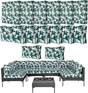 14 Pcs Patio Cushion Covers Replacement Outdoor Couch Cushions Covers Splashproof Sofa Slipcovers Set with Zippers,Patio Furniture Protector, Couch 3 Sizes, Covers Only (Palm Leaves)