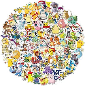 100Pcs Pokemon Sticker for Kids, Cute Cartoon Waterproof Vinyl Stickers for Adult Teen Girl Student Water Bottle Laptop Phone Computer Guitar Notebook Skateboard Travel Case Scrapbook Helmet