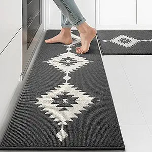 Farmhouse Kitchen Rugs Sets of 2, Grey Kitchen Mat Set for Floor Non-Slip Washable, Absorbent Resist Dirt Polypropylene Large Long Runner Rug, Western Boho Rug for Sink, 24x35+24x59