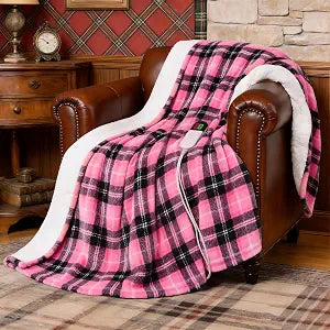 Electric Heated Blanket 50"x60",Fast Heated Throw with 8 Hours Auto Off/8 Heats Levels,Soft Pink Plaid Sherpa Electric Blanket with ETL Certification & Over-Heat Protection