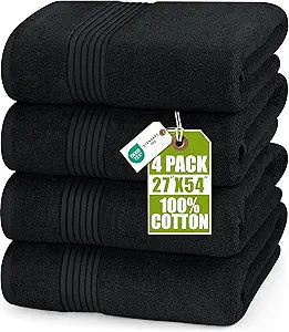Utopia Towels Luxurious Bath Towels Set, 4 Pack, 27 x 54 Inches  100% Ring Spun Cotton, Thick, Plush, and Fast-Drying, Designed for Premium Hotels, Spas, and Homes, Black