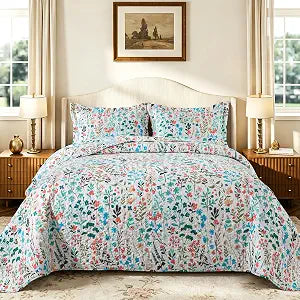 TWINRUN Garden King Size Quilt Bedding Set, Lightweight Bedspread King Size