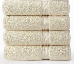 COTTON CRAFT Ultra Soft Bath Towels - 4 Pack XL Bathroom Towel Set - Oversized 30x54 - Absorbent Everyday Luxury Hotel Bathroom Spa Gym Shower Beach Pool Travel Dorm - 100% Cotton - 580 GSM - Ivory