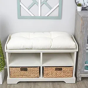 Klear Vu The Gripper Non-Slip Tufted Bench Cushion for Indoor Furniture, Assembled in USA, Entryway Storage, Bay Window, Corner Nook or Piano Seat, 30 Inches, Solid Ivory