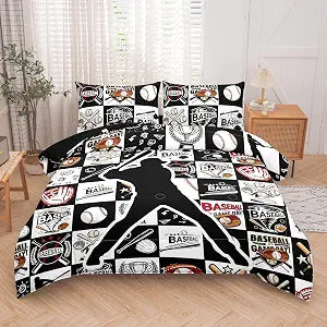 Helloosun 5PCS Twin Baseball Comforter Set,Sports Bedding Sets for Boys,Twin Boys Comforter Set,Baseball Bedding Set with SheetsPillowcases