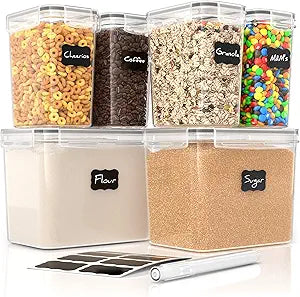 Simply Gourmet Airtight Food Storage Containers with Lids  6 Piece Assorted Size Kitchen Pantry Organization Set, BPA-Free Clear Plastic, Stackable Containers for Cereal, Flour, Sugar, Rice, Snacks