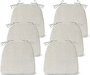 IASEAHK Chair Cushions for Dining Chairs Set of 6, Non Slip Kitchen Chair Pads, 17" x 16" x 2", Indoor Dining Chair Cushions with Ties, D-Shaped Seat Cushions for Kitchen Chairs, Beige