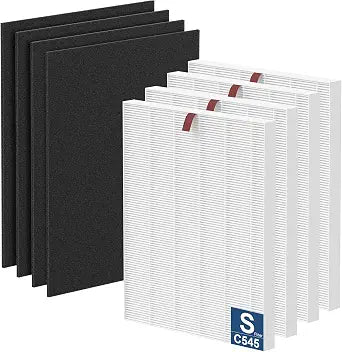 C545 HEPA Replacement Filters S Compatible with Winix C545, Replacement for Winix S Filter Part 1712-0096-00 and 2522-0058-00, 4 True HEPA Filter + 4 Activated Carbon Pre-Filter