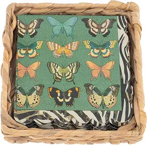 Karma, Woven Cocktail Napkin Holder for Table & Kitchen - Boho Flat Napkin Dispenser for Home & Outdoor Dining, Paper Napkin Holder, Butterflies