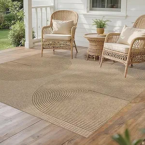 Easy Jute Outdoor Rug 4x6: Natural Modern Area Rugs for Patio Porch Deck Linen-Look Fabric Durable - Neutral Washable Carpet for Entryway Living Room Indoor