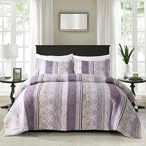 Sunshine Nicole Soft Brushed Microfiber Comforter Set, 7 Pieces King, with Light Weight Soft Poly Fill, Printed Purple Grey Florals Face with Light Grey Reverse