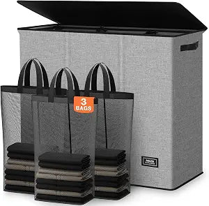 SOLEDI Large Laundry hamper 3 Section with Laundry Bag, XL Clothes Basket