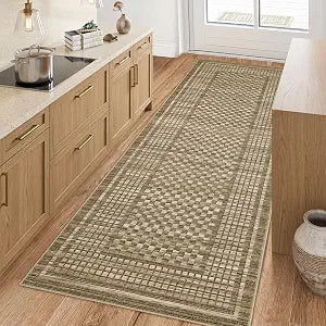 Garvee Washable Runner Rug 2x6 Hallway Runner Non Slip Kitchen Rugs Soft Low Pile Entryway Rug Contemporary Geometric Printed Stain Resistant Carpet for Bath Laundry Room Bedside, Brown