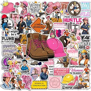 50 Pcs Women Hardhat Sticker Female Blue Collar Stickers Waterproof Vinyl Inspiring Career Decal Water Bottle Helmet Fridge Toolbox Phone Laptop Hard Hat Christmas Birthday Gifts for Ladies Mom
