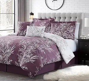 5 pcs Twin Comforter Set - Cozy Deep Sleep Microfiber Bedding Comforter Sets with Foliage Designed - Twin Bedding Sets with Pillow Shams (Lilac, Twin)