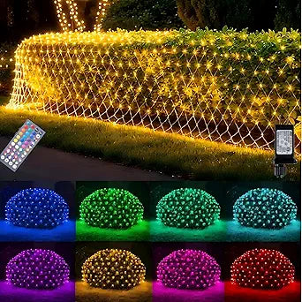 Net Lights Christmas Outdoor Mesh Decorations, 14.8x4.9ft 240 LED Multi Colored Blanket Xmas Lights Outside Decor Waterproof with 9 Modes, Timer for Bushes Shrubs Hedge Trees Grass