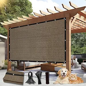 90% Outdoor Sun Shade Cloth, 10'10' Pergola Shade Cover with Grommets, Privacy Screen Sunshades for Patio Garden Backyard Plant, Mocha