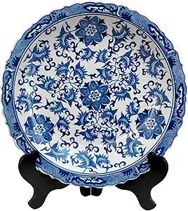 Red Lantern 14" Floral Blue & White Platter Porcelain Centerpiece Display