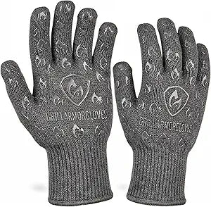 Oven Gloves with Fingers - 932F Extreme Heat Proof and Cut Resistant Mitts for Kitchen, BBQ, Grill, Baking, Fire Pit - EN407 Certified with Non-Slip Silicone Grip and Cotton Lined for Comfort
