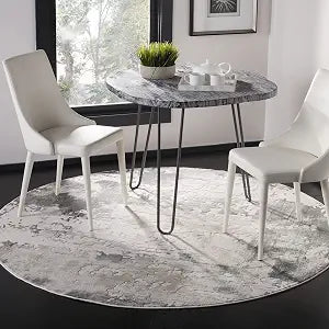 SAFAVIEH Vogue Collection Area Rug - 3' Round, Beige & Charcoal, Modern Abstract Design, Non-Shedding & Easy Care, Ideal for High Traffic Areas in Living Room, Bedroom (VGE141A)