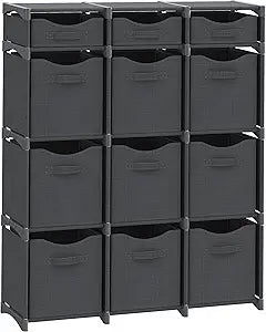 NEATERIZE Cube Storage Organizer with 12 Storage Bins Included  Storage Cubes for Home Organization, Toy Storage, Office Storage, Living Room Storage, and General Storage Solution (Dark Grey)