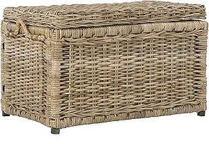 happimess HPM9003B Jacob 30" Wicker Storage Trunk, Collapsible for flat storage, Rattan-Kubusoft Gray, Coastal for Office, Dorm Room-LivingRoom, Bedroom, Dining Room, Natural
