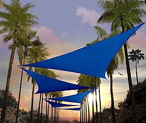 Amgo 20' x 20' x 20' Blue Triangle Sun Shade Sail Outdoor Canopy Awning UPF50+ AGTAPT20, 95% UV Blockage, Water & Air Permeable, Commercial Standard Heavy Duty (We Make Custom Size)