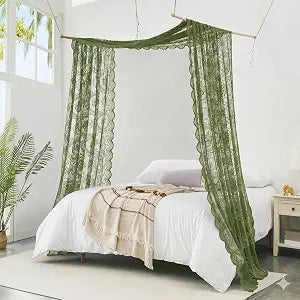 55 x 216 Inch Sage Lace Canopy Bed Curtains are Perfect for King Bed Canopy to Create Halloween Bedroom Dcor or Gothic Bedroom Decor. LEC Sage Canopy 216