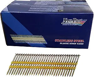 2-1/2 Inch by 0.120 1000 Pcs. per Carton - Type 304 Stainless Steel - 21 Degree (Fits 20-22 Degree Nailers) Plastic Strip - Ring Shank - Full Head Nails