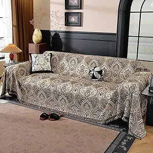 Vintage Couch Covers for Sofa Washable Sofa Covers for 3 Cushion Couch Non Slip Couch Covers for sectional Sofa Chenille Jacquard Furniture Protector for Dogs Pet Friendly Brown, 91"x134"
