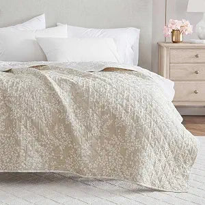 Martha Stewart - Quilted Throw Blanket, Soft Blanket for Couch or Bed, Lightweight for All-Season Comfort (Layered Branches Beige, 50" x 70")