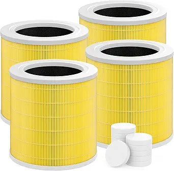 4 Packs A2001 Replacement Filters Compatible with A2001 Air Cleaner Purifier, 3-in-1 Filter, Compared to Part #AF-2001, Yellow Pets Filter with 12 Extra Aromapads