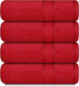 Casa Lino Red Bath Towels Set of 4 (27"x54") - Large Bathroom Towel Set - 100% Cotton Towels for Bathroom - Highly Absorbent & Quick Dry Bath Towel Multipack - New Apartment Essentials