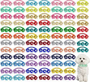 Reginary 80 Pcs Dog Bowtie Flower Collar Girl Dog Accessories Adjustable Girl Puppy Collars Cat Bow Tie Flower with Diamond Crystal for Cats Pet Summer Birthday Party Christmas Wedding Supplies