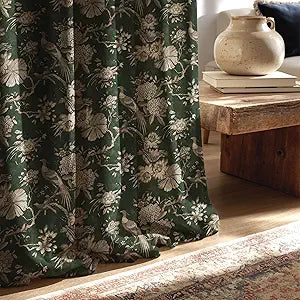 StangH Green Printed Velvet Curtains,Retro Luxury Floral Peacock Pattern Super Soft Durable Fabric Room Darkening Privacy Drapes for Sliding Door/Backdrops/Living Room/Bathroom,W52xL96,2 Panels