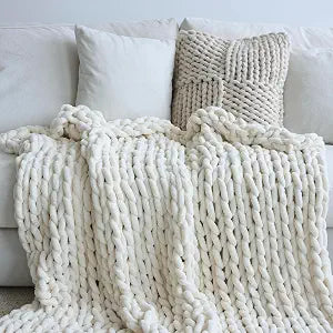 Maetoow Chenille Chunky Knit Blanket Throw 6080 Inch, Handmade Warm & Cozy Blanket Couch, Bed, Home Decor, Soft Breathable Fleece Banket, Christmas Thick and Giant Yarn Throws, Cream