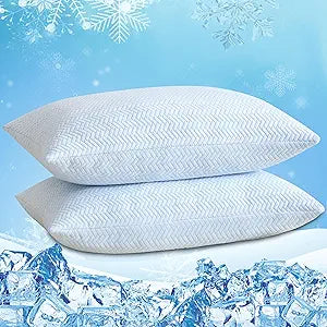 DOWNCOOL Cooling Pillow Queen Size Set of 2, Adjustable Shredded Memory Foam Pillows for Sleeping, Cool Bed Pillows for Hot Sleepers, Supportive Firm Pillow for Side Back Stomach Sleepers, 20"X30"