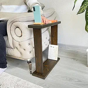 Very Narrow 7 inch Width Side Table for Small Apartment Space Between Chairs, Skinny Table for Recliner, Couch, Armchair, Thin Slim End Table for Living Room, Bedroom,Drinks (Walnut)