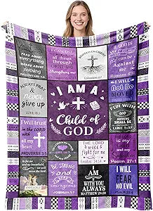 Christian Gifts for Women, Birthday Gift for Women, I Am a Child of God Blanket, Inspirational Gifts for Christians Sister, Friend, Daughter, Mom, Baptism Gifts for Girl Throw Blanket 80''x60'' Purple