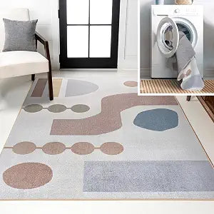 JONATHAN Y Machine Washable Cream/Multi Indoor Area Rug 3X5 ft, Riley Abstract Coastal Contemporary for Living Room, Bedroom, Kitchen, Office, Easy-Cleaning, Pet-Friendly, Non-Shedding WSH308A-3
