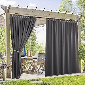 RYB HOME 2 Panels Extra Wide Outdoor Curtains for Patio Waterproof Sticky Top Heavy Duty Thermal Insulated in Summer Full Coverage Privacy for Porch, Gazebo & Pergola, W100 x L95, Grey