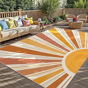 Arenarug Outdoor Indoor Area Rug Boho Sun Washable Outdoor 8x10 Patio Rugs Medieval Aesthetic Vintage Abstract Art Non-Slip Carpet for Living Room, Patio, Porch, Pool Deck (8x10)