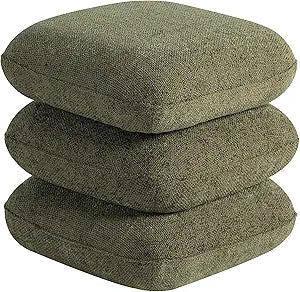 Get Set Style 360 Swivel Linen Ottoman, Modern Upholstered Foot Stool, Multifunctional Vanity Chair Accent Stool for Small Space, Living Room, Bedroom, Entryway, Olive Green